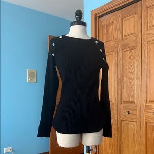 INC International Concepts Black Sweater with Silver Button Details